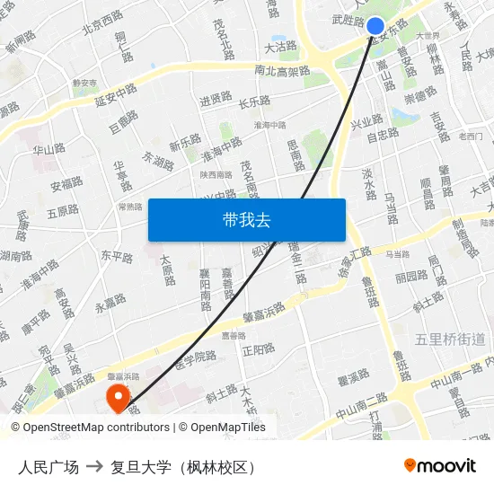 人民广场 to 复旦大学（枫林校区） map