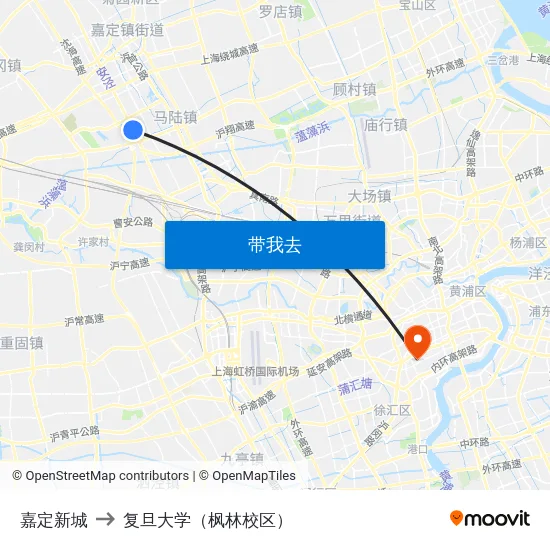 嘉定新城 to 复旦大学（枫林校区） map