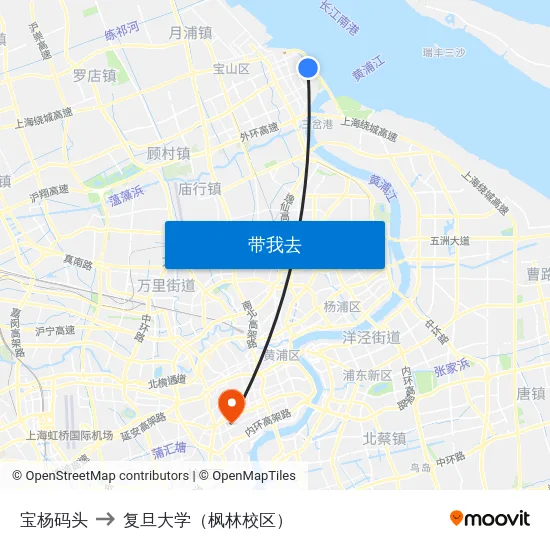 宝杨码头 to 复旦大学（枫林校区） map