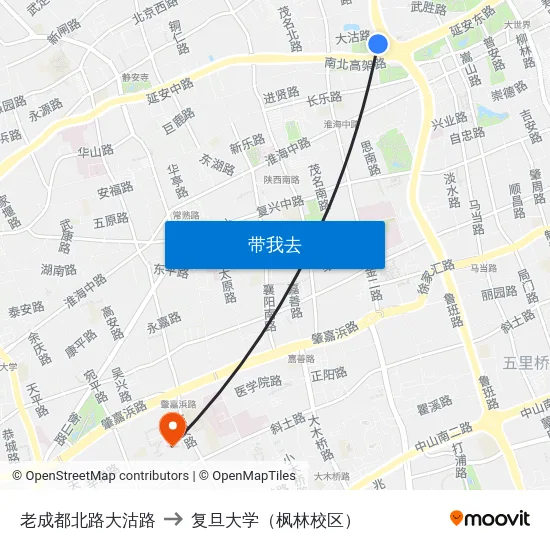 老成都北路大沽路 to 复旦大学（枫林校区） map