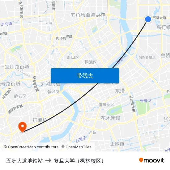 五洲大道地铁站 to 复旦大学（枫林校区） map