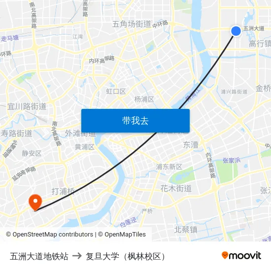 五洲大道地铁站 to 复旦大学（枫林校区） map