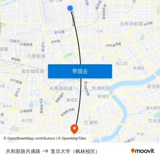 共和新路共康路 to 复旦大学（枫林校区） map