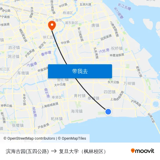滨海古园(五四公路) to 复旦大学（枫林校区） map