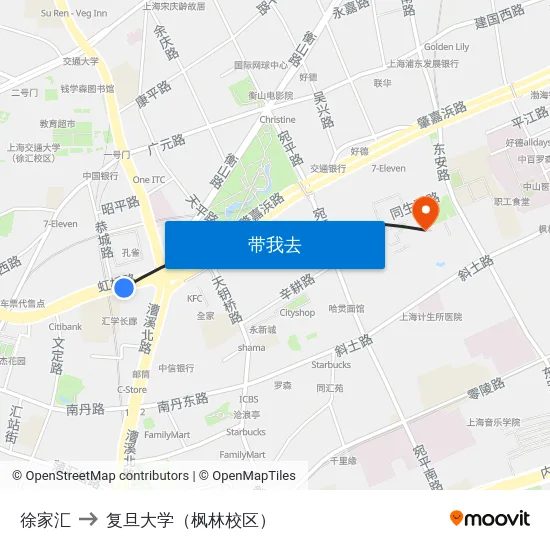 徐家汇 to 复旦大学（枫林校区） map