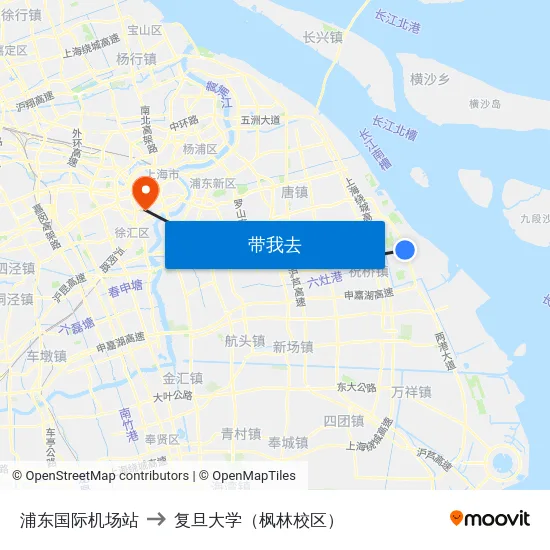 浦东国际机场站 to 复旦大学（枫林校区） map