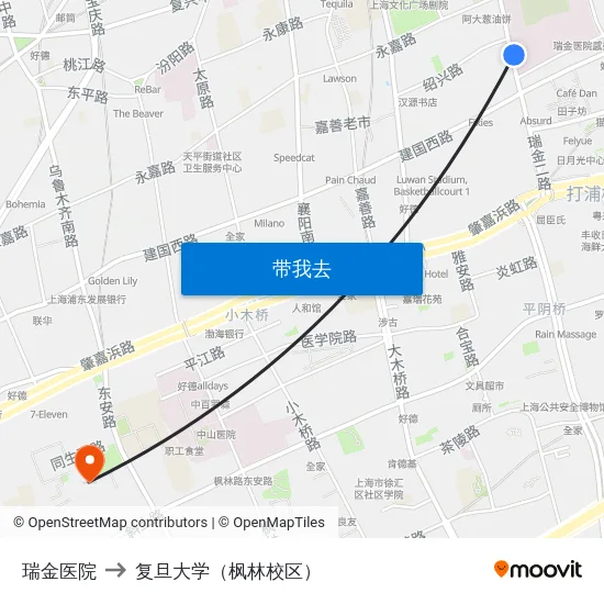 瑞金医院 to 复旦大学（枫林校区） map