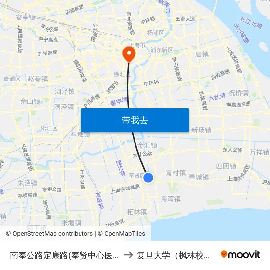 南奉公路定康路(奉贤中心医院) to 复旦大学（枫林校区） map