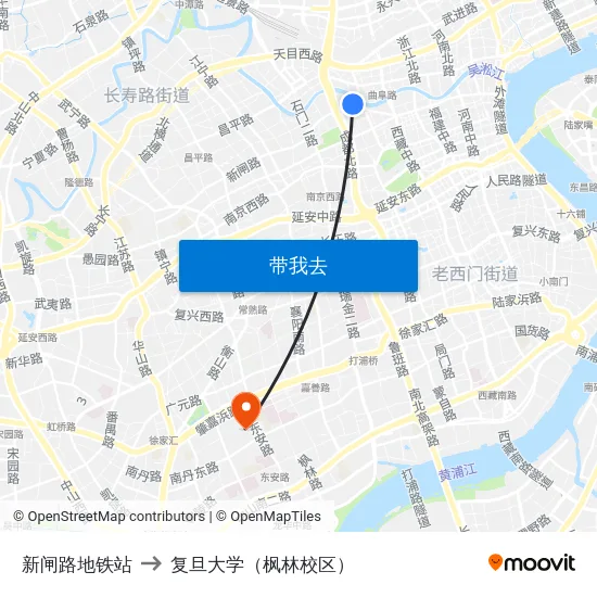 新闸路地铁站 to 复旦大学（枫林校区） map