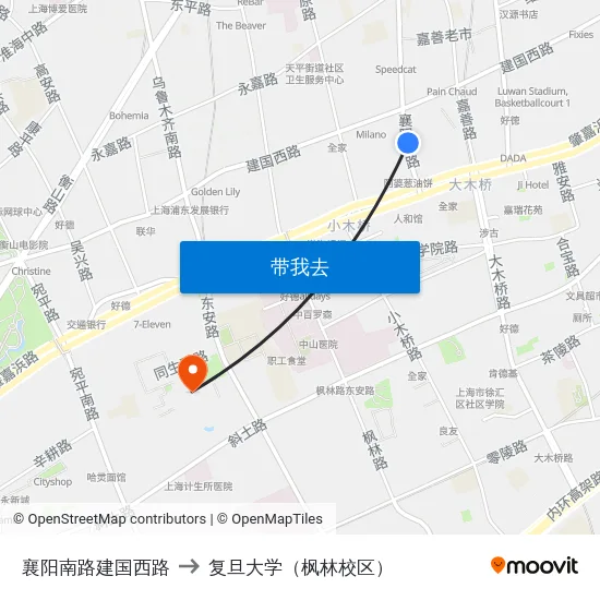 襄阳南路建国西路 to 复旦大学（枫林校区） map