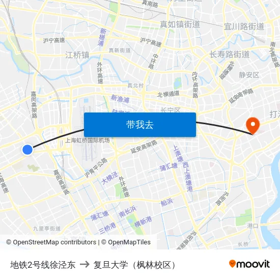 地铁2号线徐泾东 to 复旦大学（枫林校区） map
