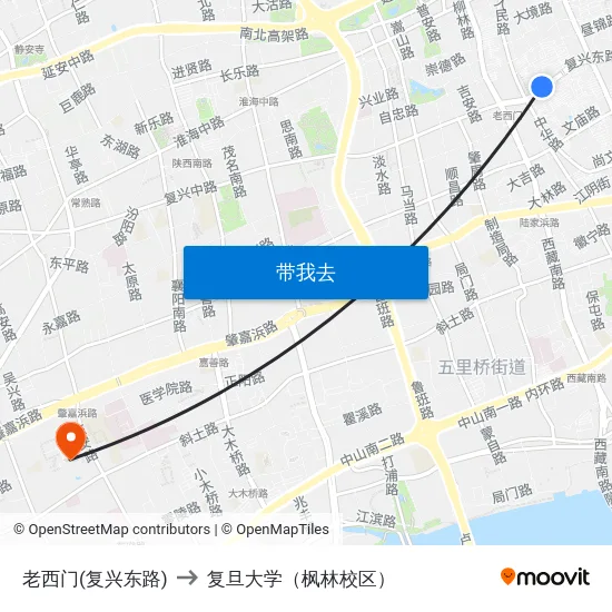 老西门(复兴东路) to 复旦大学（枫林校区） map