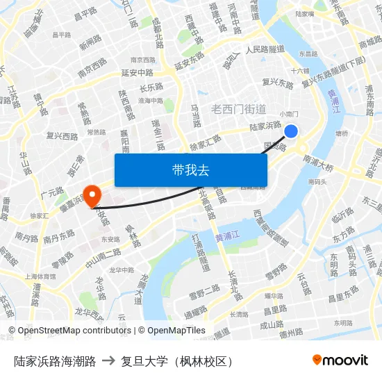 陆家浜路海潮路 to 复旦大学（枫林校区） map