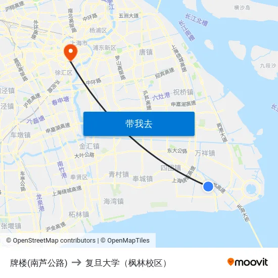 牌楼(南芦公路) to 复旦大学（枫林校区） map
