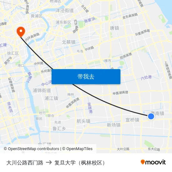 大川公路西门路 to 复旦大学（枫林校区） map