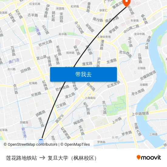 莲花路地铁站 to 复旦大学（枫林校区） map