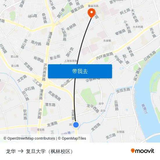 龙华 to 复旦大学（枫林校区） map