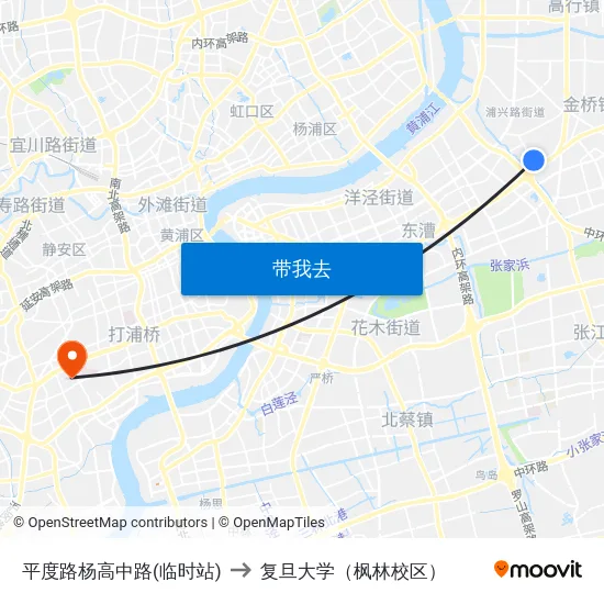 平度路杨高中路(临时站) to 复旦大学（枫林校区） map
