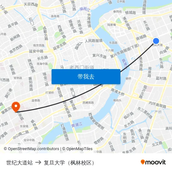 世纪大道站 to 复旦大学（枫林校区） map