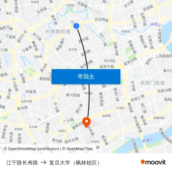 江宁路长寿路 to 复旦大学（枫林校区） map