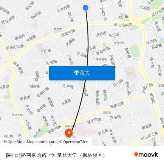 陕西北路南京西路 to 复旦大学（枫林校区） map