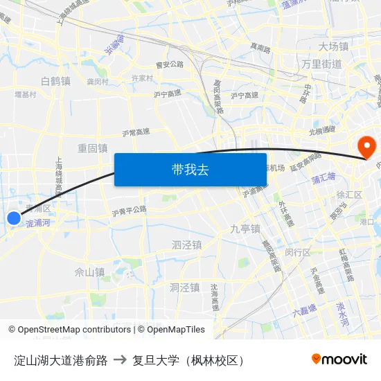 淀山湖大道港俞路 to 复旦大学（枫林校区） map