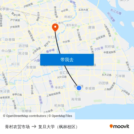 青村农贸市场 to 复旦大学（枫林校区） map