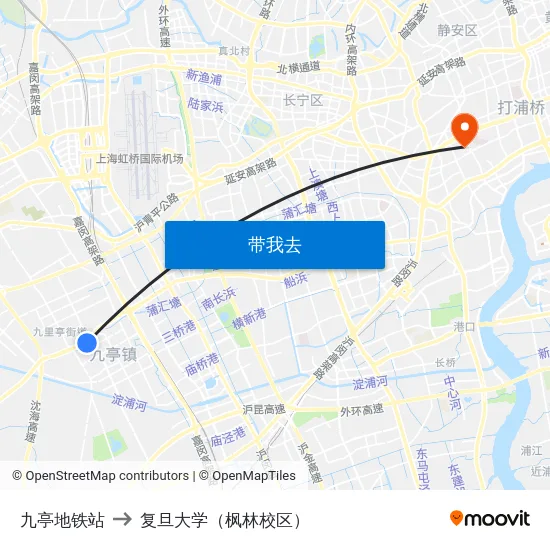 九亭地铁站 to 复旦大学（枫林校区） map