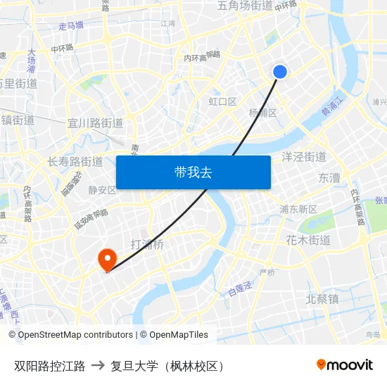 双阳路控江路 to 复旦大学（枫林校区） map