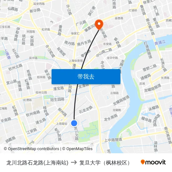 龙川北路石龙路(上海南站) to 复旦大学（枫林校区） map