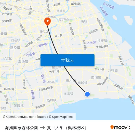 海湾国家森林公园 to 复旦大学（枫林校区） map