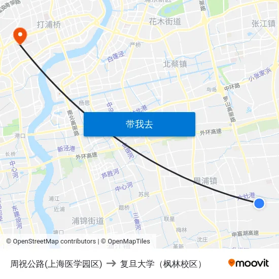 周祝公路(上海医学园区) to 复旦大学（枫林校区） map