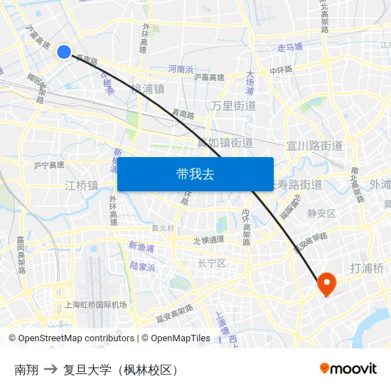 南翔 to 复旦大学（枫林校区） map