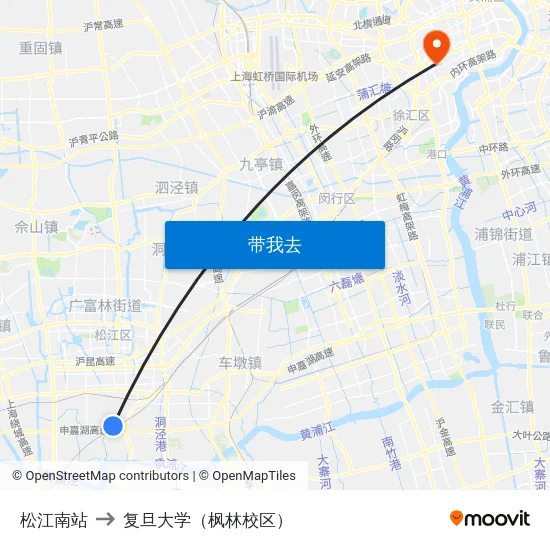松江南站 to 复旦大学（枫林校区） map
