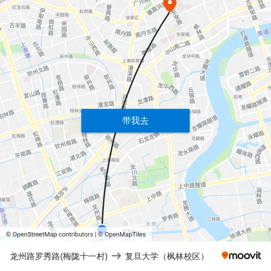 龙州路罗秀路(梅陇十一村) to 复旦大学（枫林校区） map