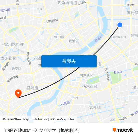 巨峰路地铁站 to 复旦大学（枫林校区） map