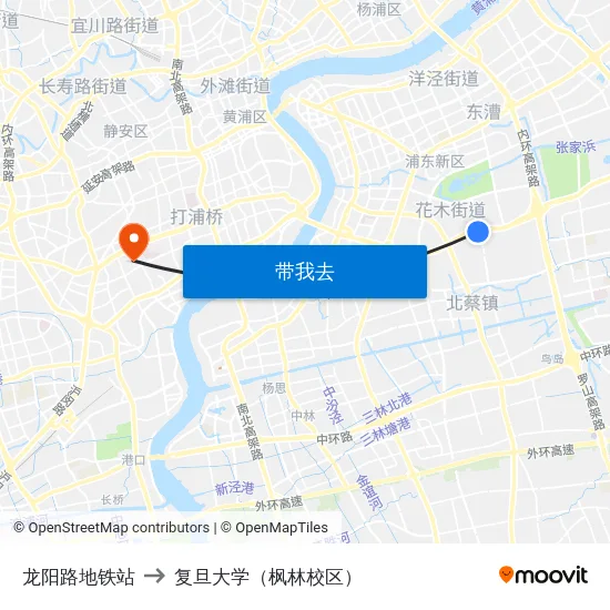 龙阳路地铁站 to 复旦大学（枫林校区） map