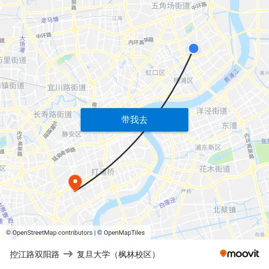 控江路双阳路 to 复旦大学（枫林校区） map