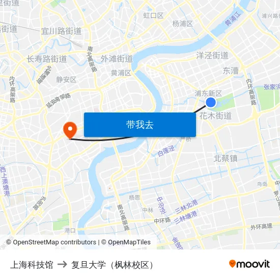 上海科技馆 to 复旦大学（枫林校区） map