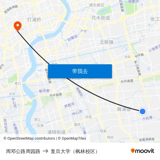 周邓公路周园路 to 复旦大学（枫林校区） map