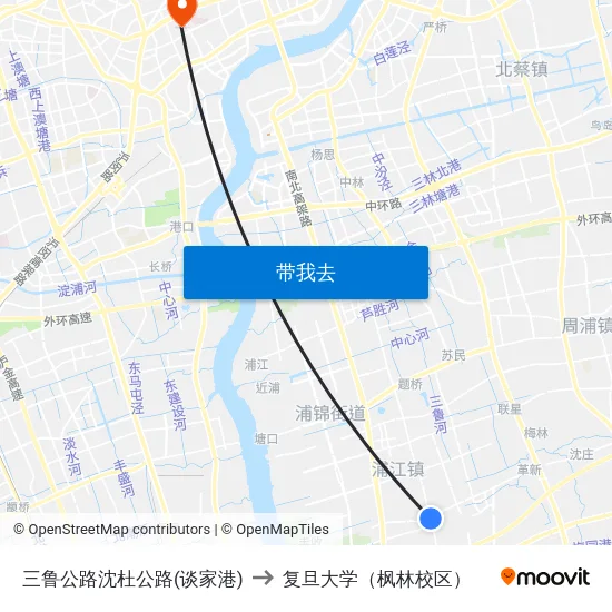 三鲁公路沈杜公路(谈家港) to 复旦大学（枫林校区） map