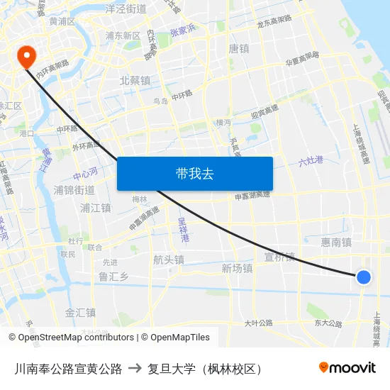 川南奉公路宣黄公路 to 复旦大学（枫林校区） map