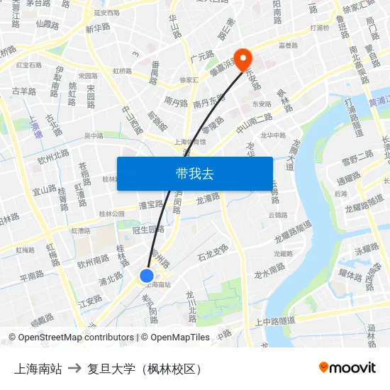 上海南站 to 复旦大学（枫林校区） map
