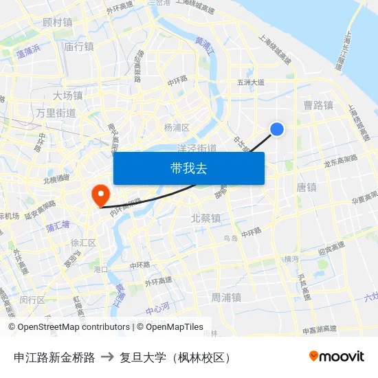 申江路新金桥路 to 复旦大学（枫林校区） map