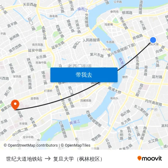 世纪大道地铁站 to 复旦大学（枫林校区） map