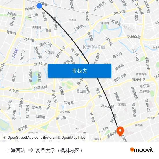 上海西站 to 复旦大学（枫林校区） map