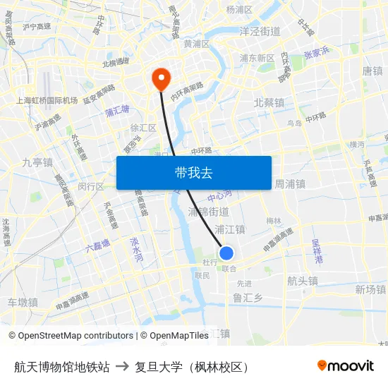 航天博物馆地铁站 to 复旦大学（枫林校区） map