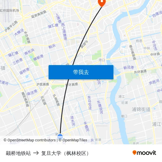 颛桥地铁站 to 复旦大学（枫林校区） map