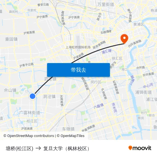 塘桥(松江区) to 复旦大学（枫林校区） map