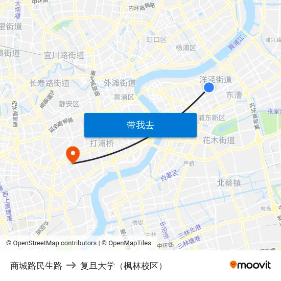 商城路民生路 to 复旦大学（枫林校区） map